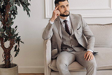 Костюм мужской тройка светло-серого цвета