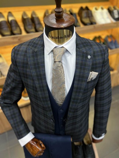 Костюм MAZALTOVMAN 3-ка Premium Черный в клетку комбинированный