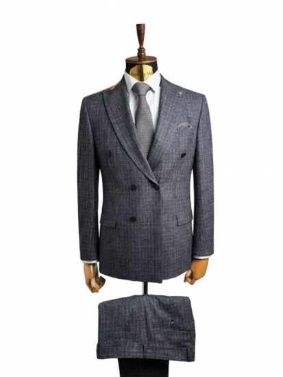 Костюм MAZALTOVMAN 2-ка двубортный Premium Синий в микроклетку