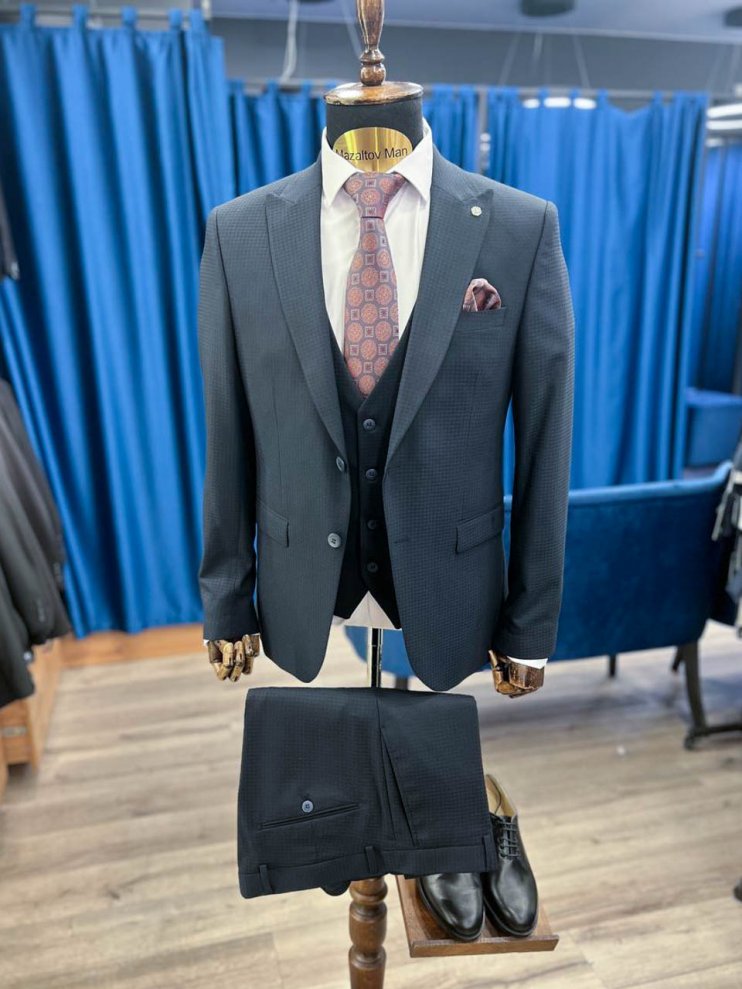 Костюм MAZALTOVMAN 3-ка Premium Темно-синий в крапинку