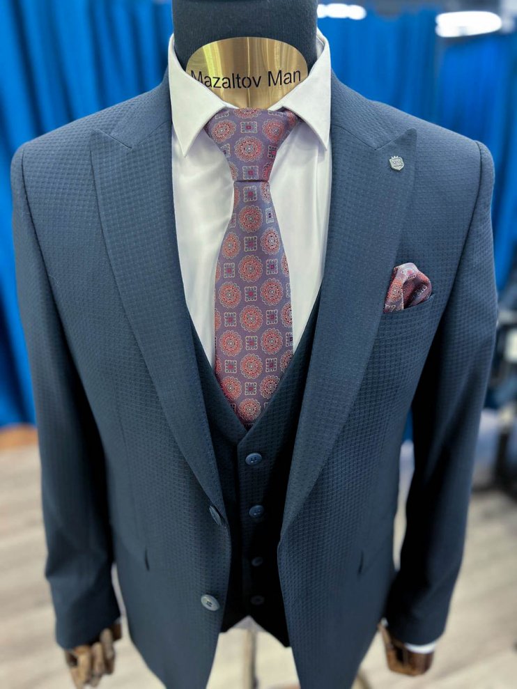 Костюм MAZALTOVMAN 3-ка Premium Темно-синий в крапинку