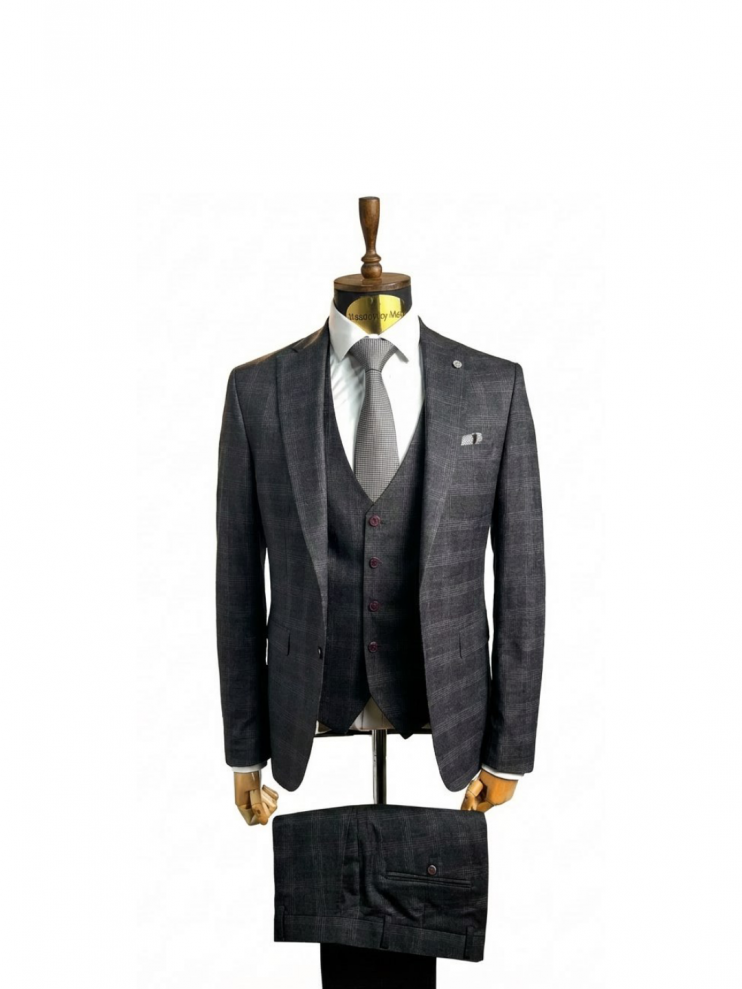 Костюм MAZALTOVMAN 3-ка Premium Серый в бордовую клетку