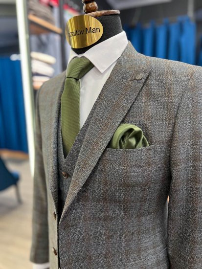 Костюм EMR 3-ка Серый в коричневую клетку комбинированный