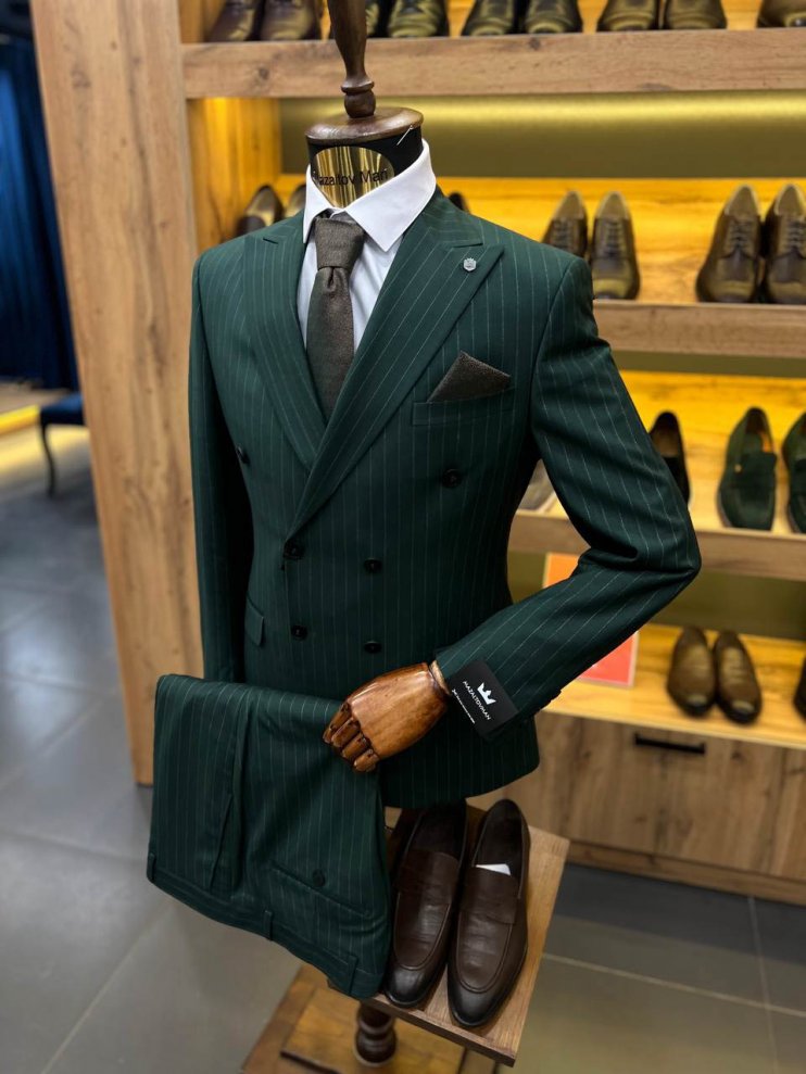 Костюм MAZALTOVMAN 2-ка Premium Зеленый в полоску двубортный